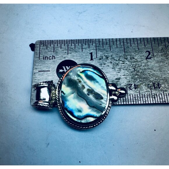 Vintage 925 Sterling Silver Abalone Shell Oval Pendant Estate Jewelry - Picture 7 of 9